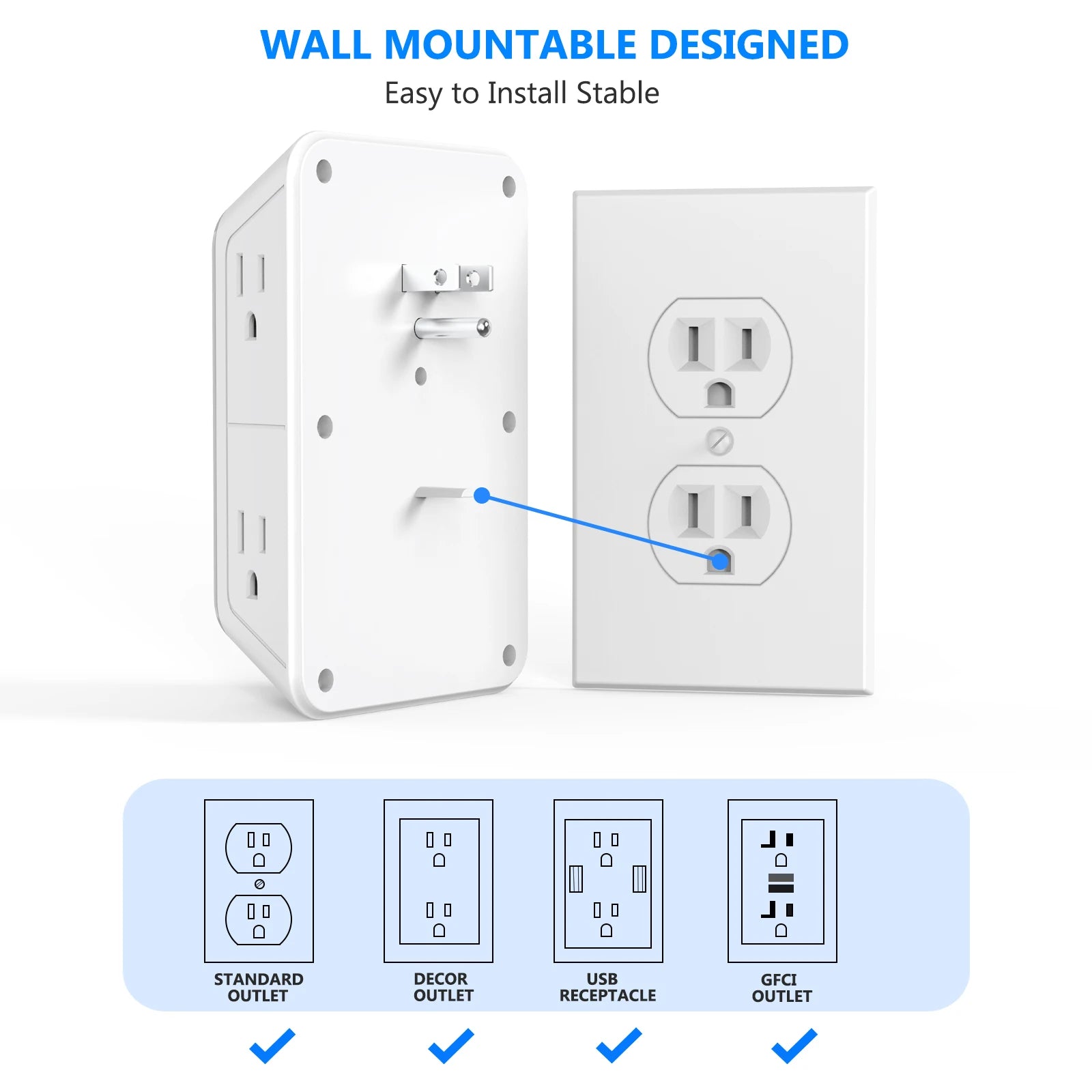 US Plug Power Strip with 6 AC Outlets 4 USB Port(2 Type C), Multi Socket Wall Socket Universal Network Filter Fast Charging