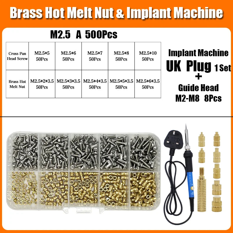 Brass Hot Melt Threaded Insert Nut Iron Tip 3D Printer Accessorie Heating Nut  Stainless Screw Bolt Insertnut Kit M2 M2.5 M3 M4