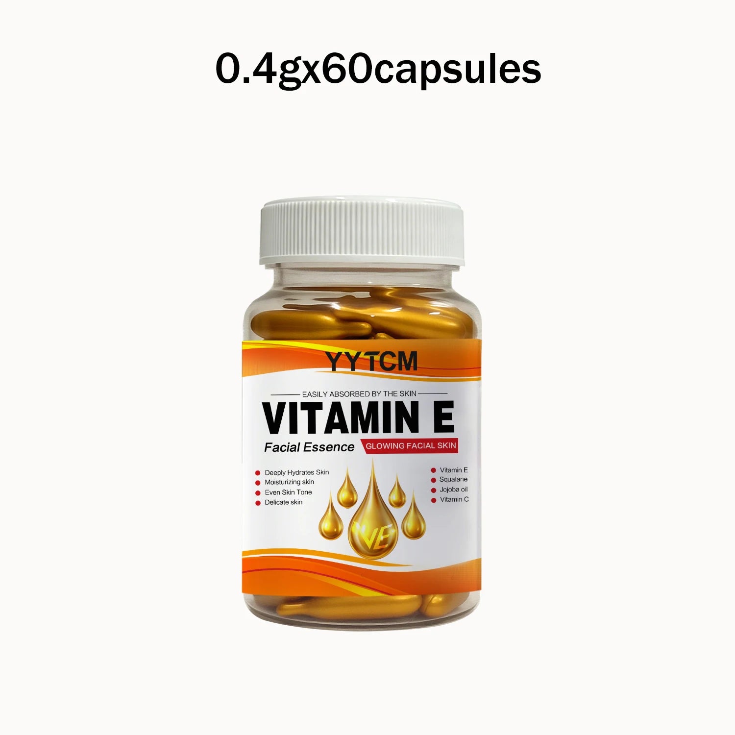 Vitamin E Deep Moisturizing Capsule Essence, Hydrates and Smooths Skin, Contains Plant-Based Squalane, Vitamin C, Deep Hydration and Brightening Skin Essence (0.4Gx30 Capsules)/Bag-1 Bag