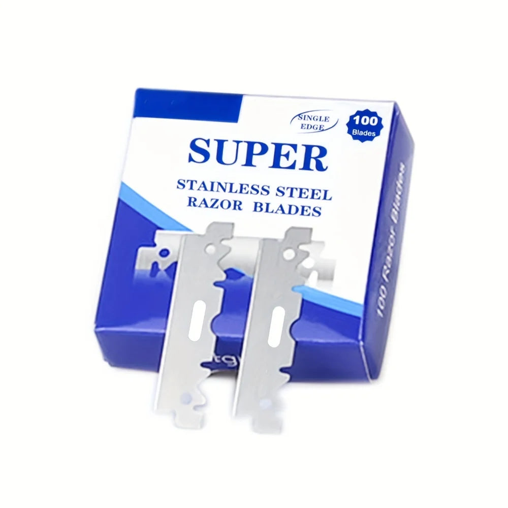 100PCS Single-Sided Razor Blades - Stainless Steel Safety Razors for Men, Barber-Grade Shaving Tools