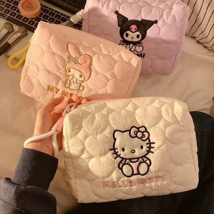 Kitty Large Capacity Makeup Bag Waterproof Travel Toiletry Organizer Cute Cartoon Cosmetic Case with Double Zipper for Girls