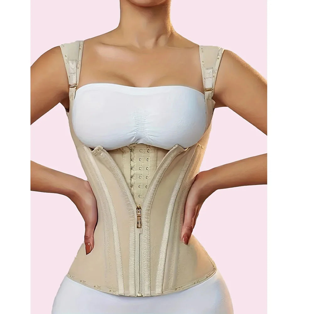 Popular High-Elasticity Court-Style Mesh Waist Cincher Corset Vest with Zipper and Button Closure Vintage Shapewear for Women