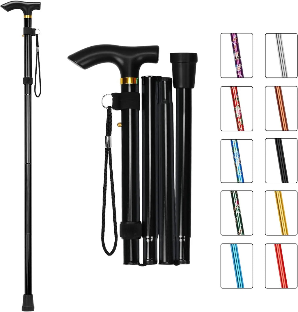 Folding Cane Portable 5-Level Adjustable Height Walking Stick with Foldable Design Wrist Strap