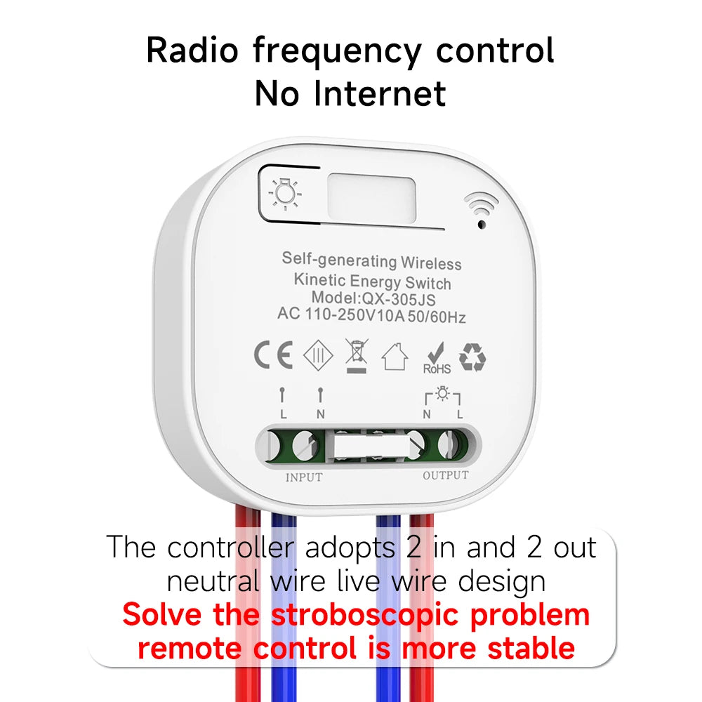 Lunzo RF 433 Self-generating Wireless switch  1 gang No Battery Required Self-Powered Waterproof Remote Control Light Swit
