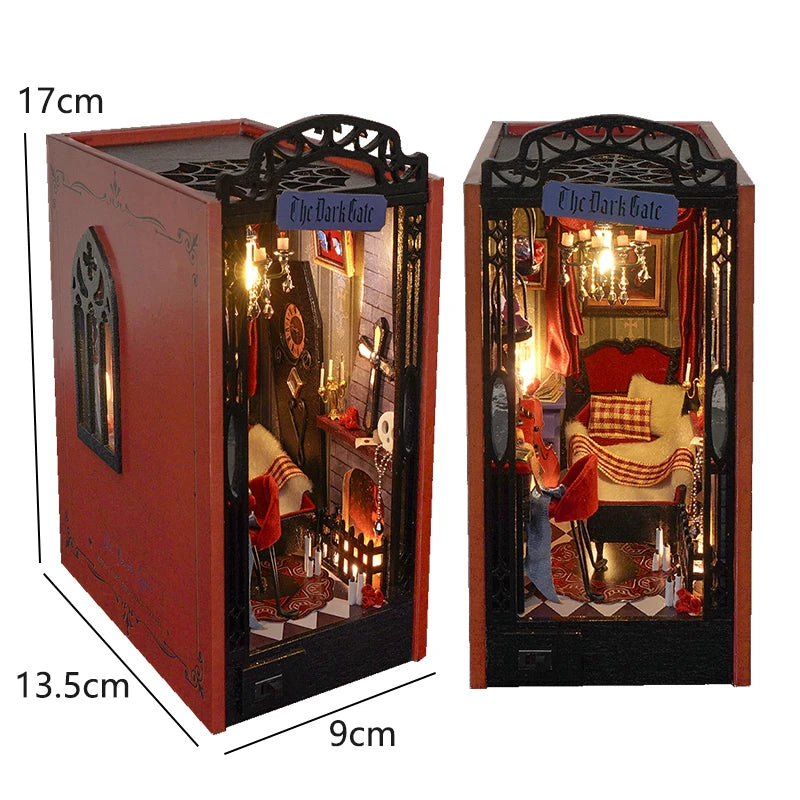 DIY Wooden Book Nook Insert Kit Doll Houses Building Toys Bookends Bookshelf Decor DollHouses Toys For Kids Xmas Gifts