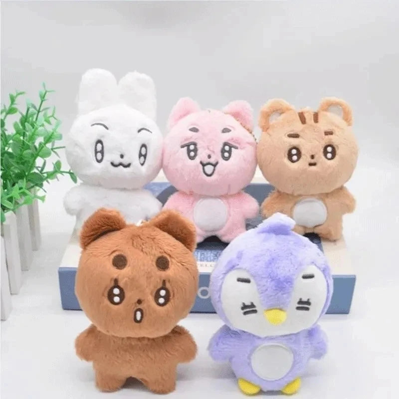 New 5pcs TXT Dolls Kpop Cartoon Soobin Beomgyu Same Plush Keyrings Q Styles Tutu Bar Two-Bar Doll Keychain Rings Bag Pendants