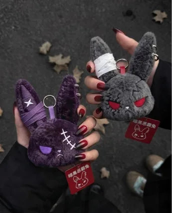 Hot Gothic Bunny Plush Keychain RabbitBag Charm with Bandage Desian Kawaii Key Ring Pendant Car Bag Ornament  Gift To