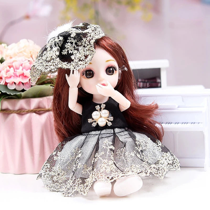 Mini 16cm BJd Doll 13 Movable Joint Girl Doll 3D Big Eyes 1/12 Fashion Princess Doll DIY Dress Up Toy Doll With Clothes Gift