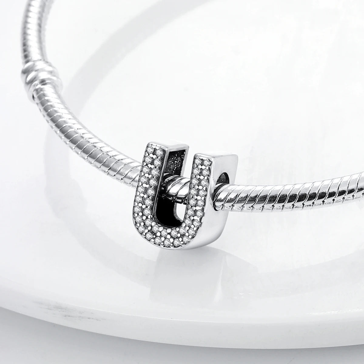 Original 925 Sterling Silver 26 Alphabet Letters Sparkling Zircon Charms Pendant Beads For Women Fine DIY Birthday Jewelry Gifts