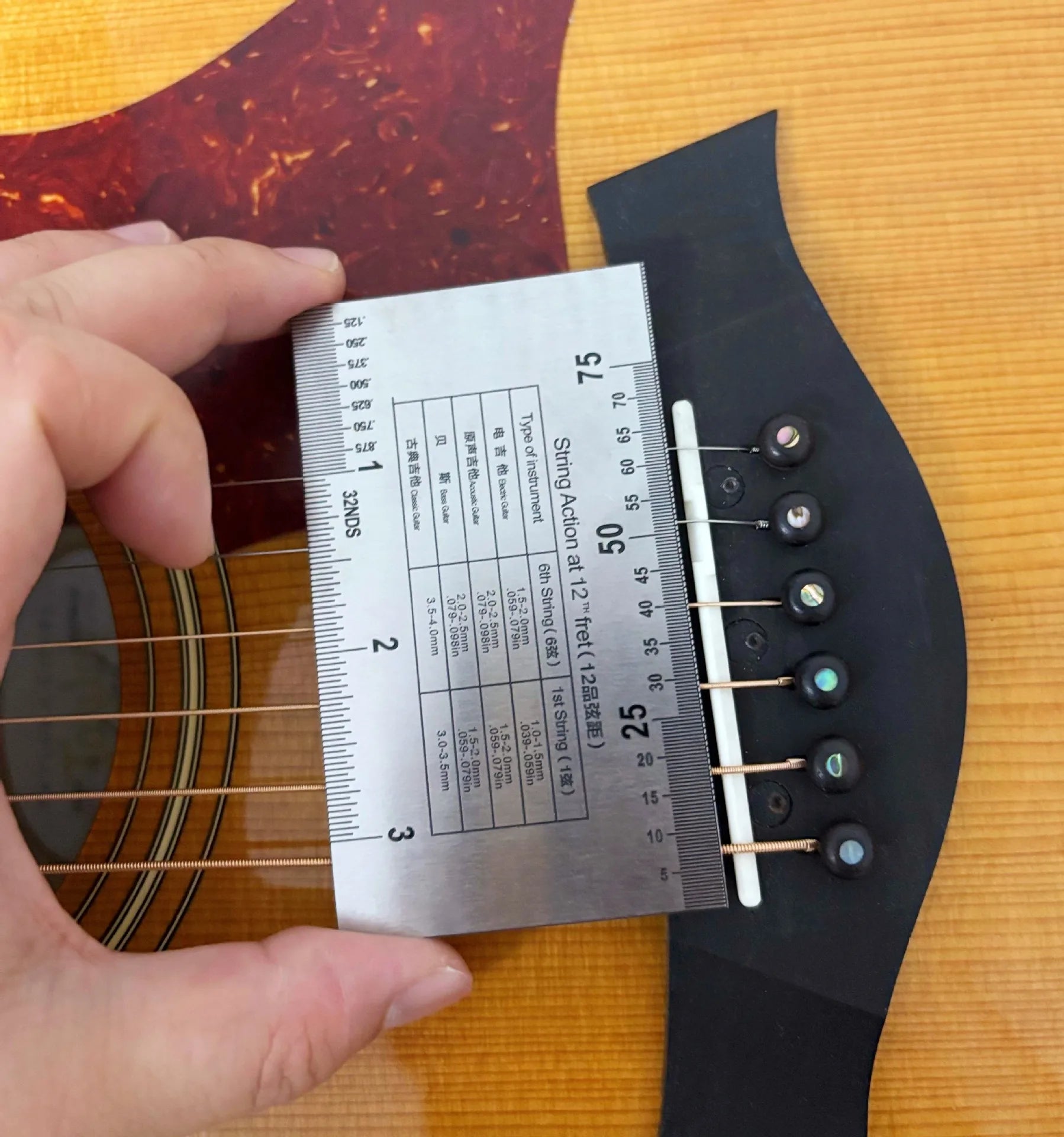 Stainless Steel String Action Gauge Ruler Guitar Bass Instrument Repair Tool Silver