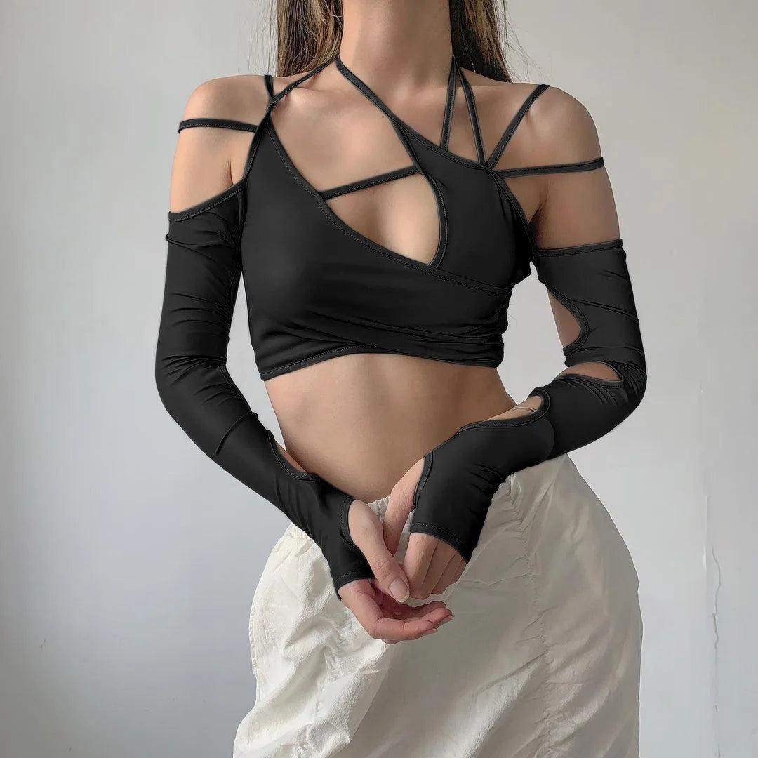 Summer new style women's pure color halter neck crop top with sleeveless and backless design for Europe and America market