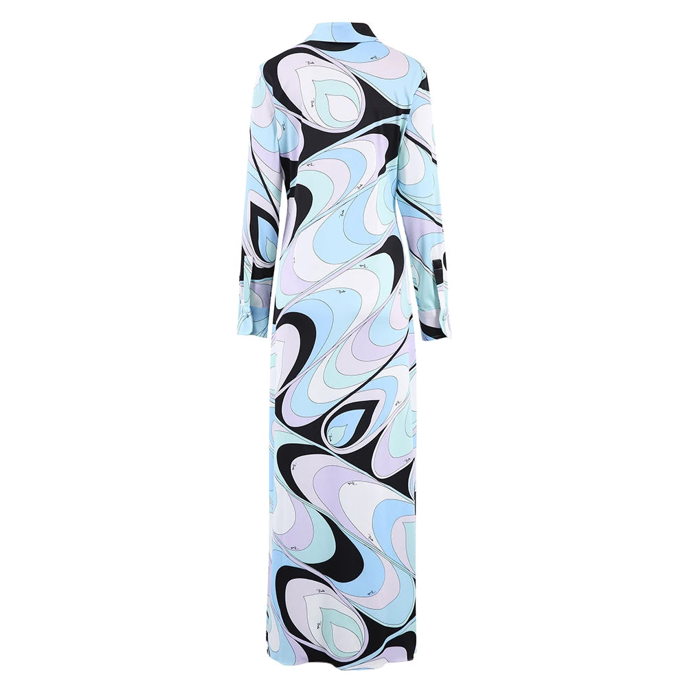 Elegant Lapel Dresses Fashion Loose Women Button Long Skirt Slimming High Waist Design 2025 Autumn New Leisure Robe Dress