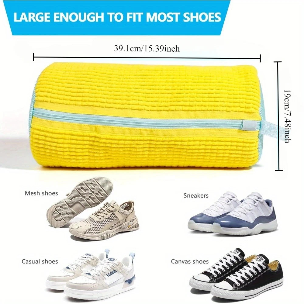 Durable Mesh Shoe Wash Bag with Zipper Rich Fluff Inside Protects Sneakers Casual Shoes in Washer Dryer Travel Storage Organizer