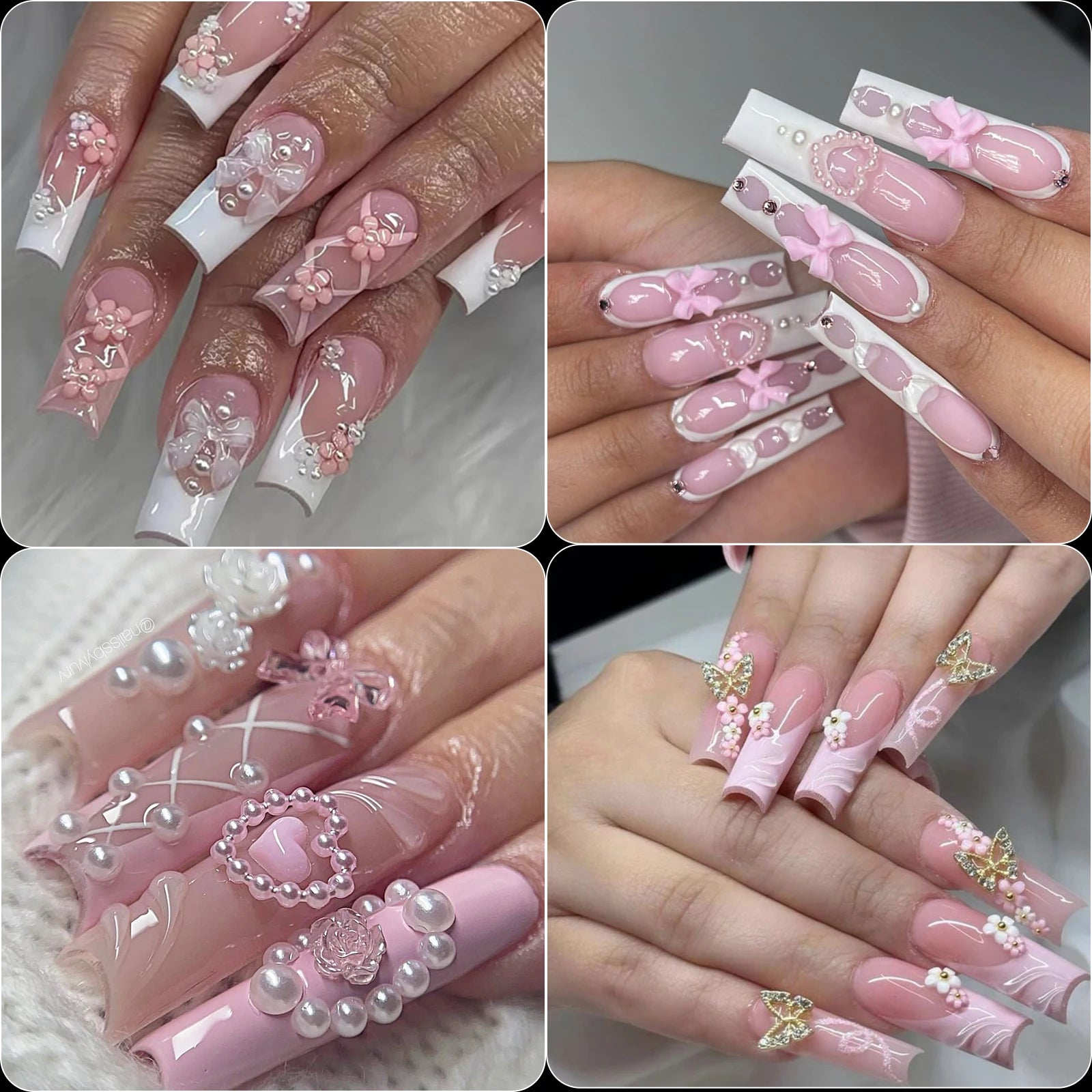 12 Grid Mixed 3D Color Resin Bow Pearl Heart Flat Back Diamond Nail Art Decoration Suitable for Acrylic Nails DIY Nail Art