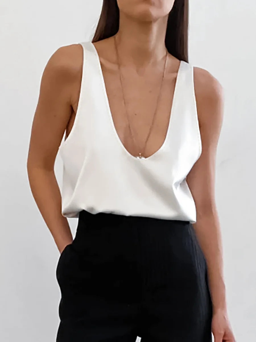 2026 New Solid Color Satin Sleeveless Top for Women U Neck Active & Street Style Soft Comfortable Casual Daily Party Wear