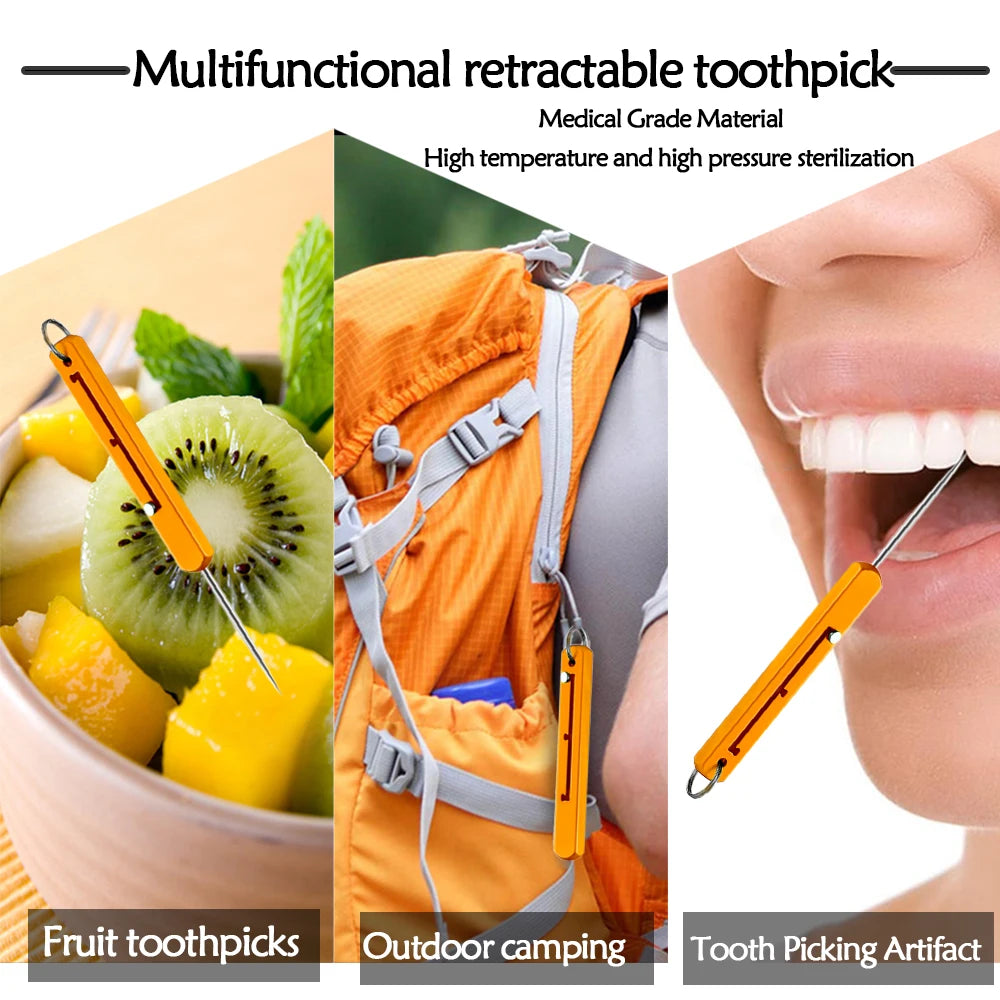 Portable Titanium Toothpicks Three Gear Adjustment Reusable Toothpicks Metal Teeth Picks Versatile Fruit Picker