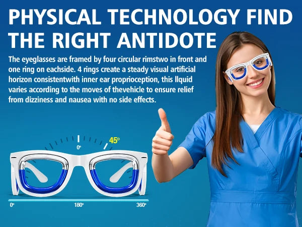 Anti-Motion Sickness Glasses | Ultra-Light Ergonomic Design for Cars/Travel/Cruises | Portable Nausea Relief