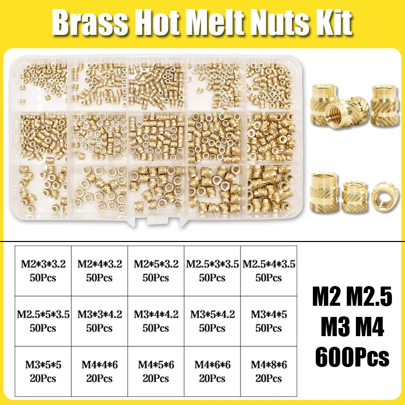 Hot Melt Brass Heat Insert Nut Iron Tip M2 M2.5 M3 M4 M5 M6 Embedded Heating Knurled Brass Inserts Nuts 3D Printer Case Notebook