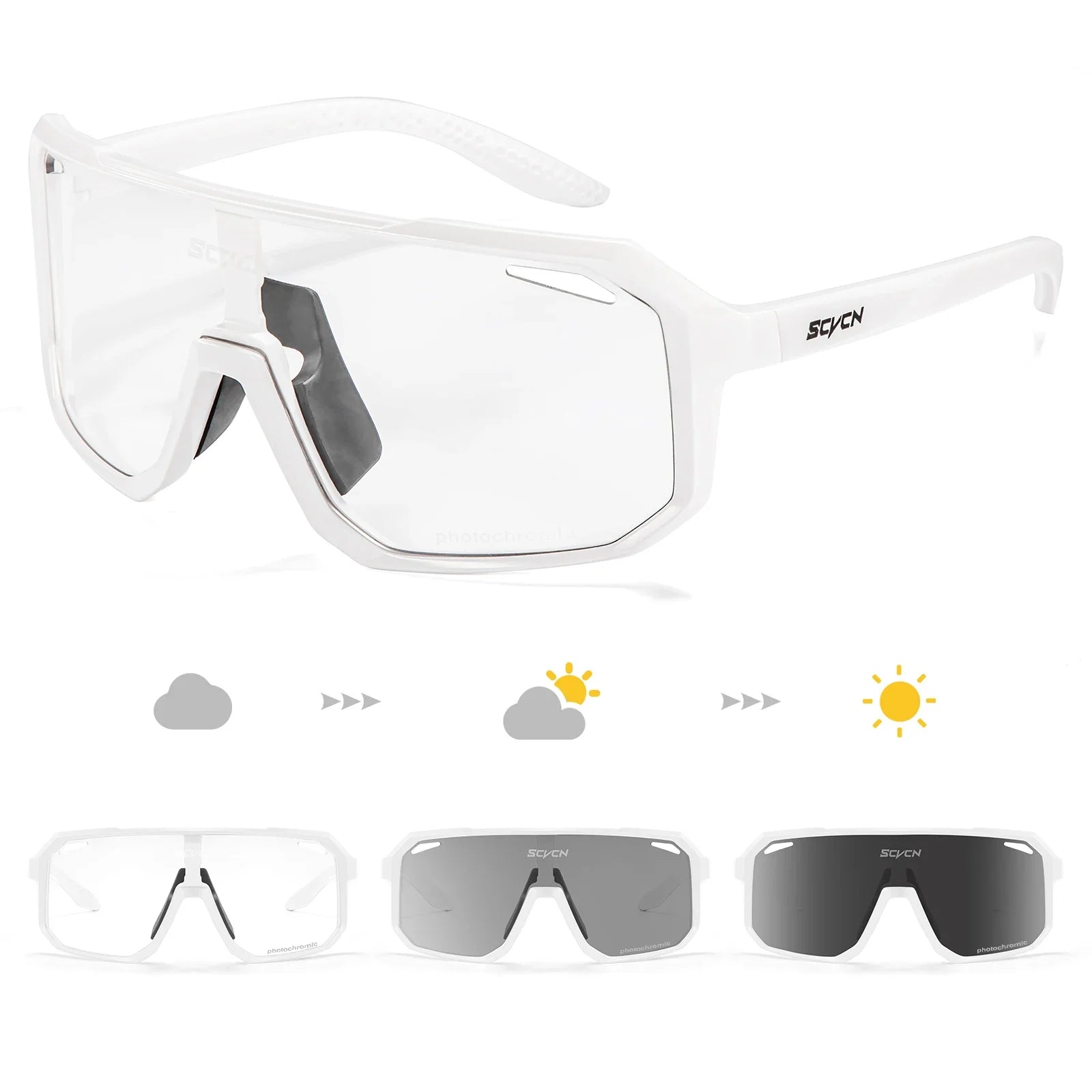 Scvcn New Men's UV400 Photochromic Cycling Sunglasses Women Sports Running Eyewear for Men Glasses Road Bike Bicycle Goggles