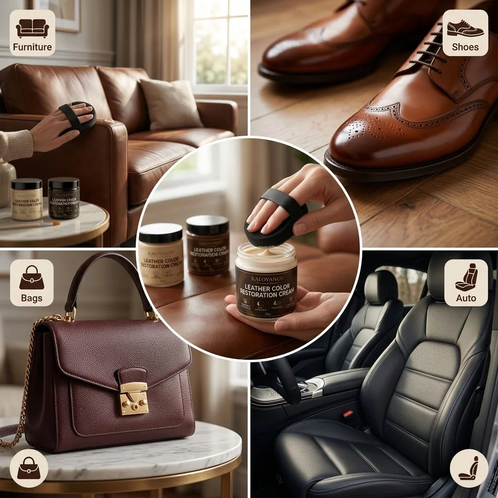 Leather Repair Cream Kit with 2 Brushes & Sponge Black Brown Beige Leather Dye Balm Cleaner for Shoes Bags Car Seats Couch