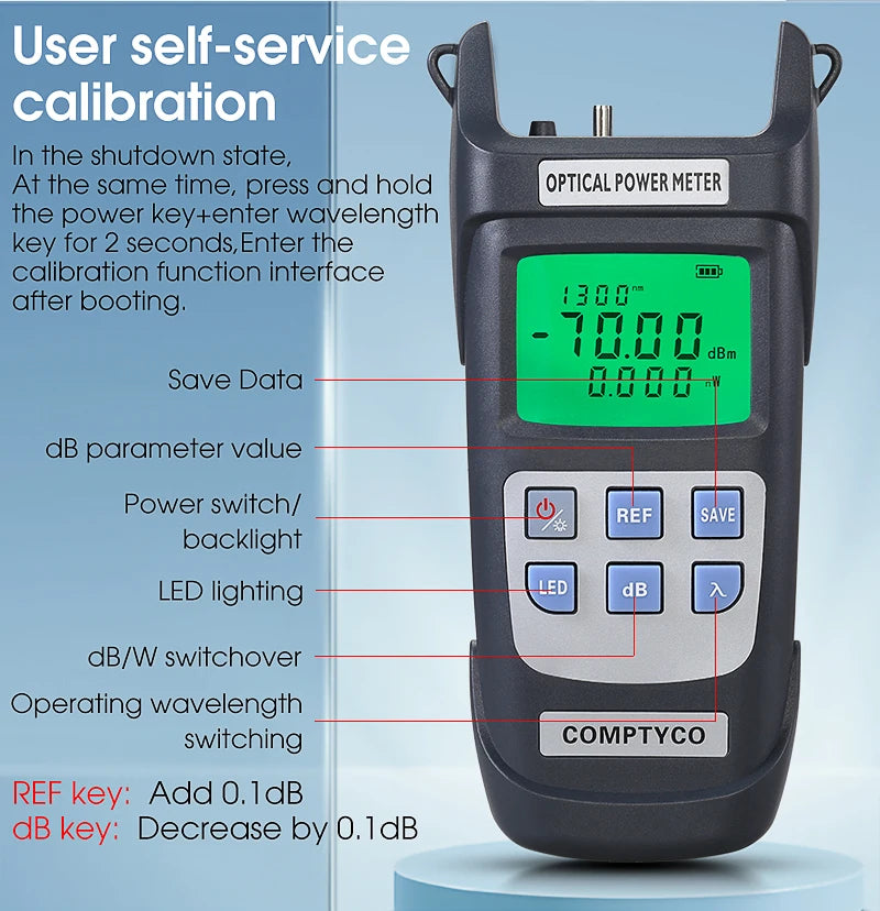 COMPTYCO AUA-Y710A/Y510A Optical Power Meter -70~+10dBm/-50~+26dBm Fiber Optic Cable Tester FTTH Tools(OPM with LED Lighting)