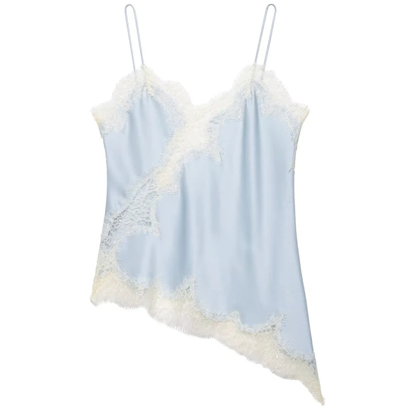 HXAO Camisole Black Lace Top Women Summer Sleeveless Cropped Sexy Tops Cut Out Backless Asymmetrical Top Woman Corset Slip Top
