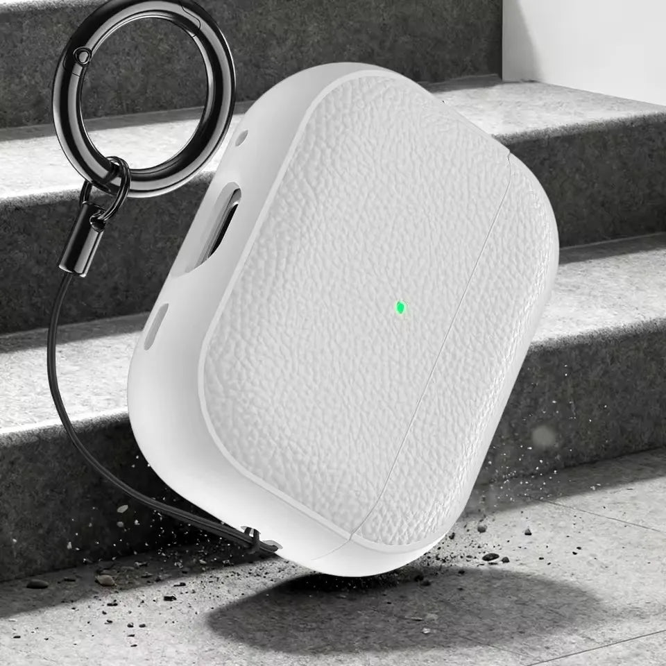 Earphone Case for AirPods Pro3 Leather-Texture TPU Shockproof Protective Cover with Keychain for Apple Airpods Pro 3nd Gen