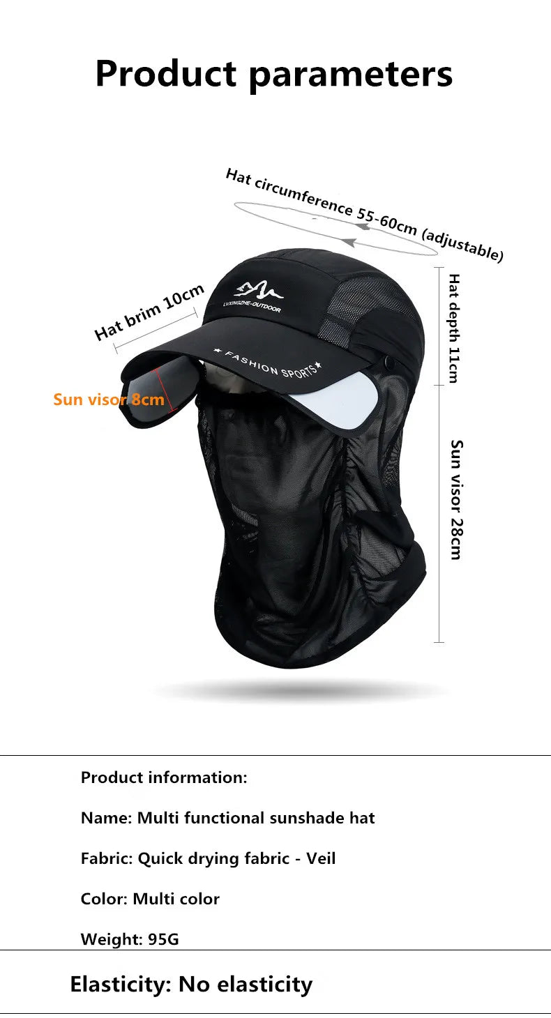 360 ° portable fishing sun hat, outdoor cycling and hiking sun protection, detachable and adjustable fishing equipment