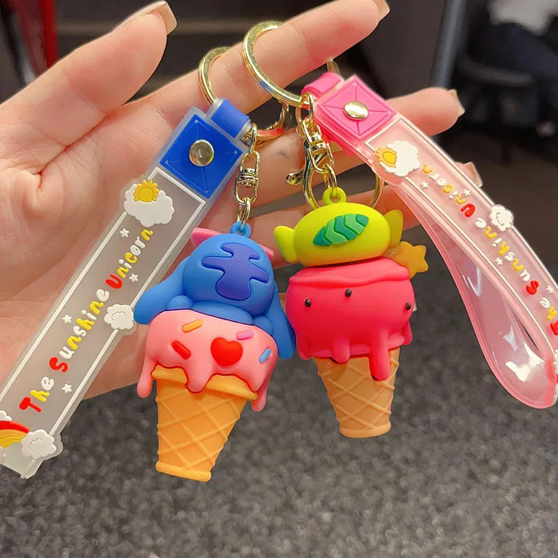 Ice Cream Cone Strawberry Bear Pooh Bear Cute Keychain