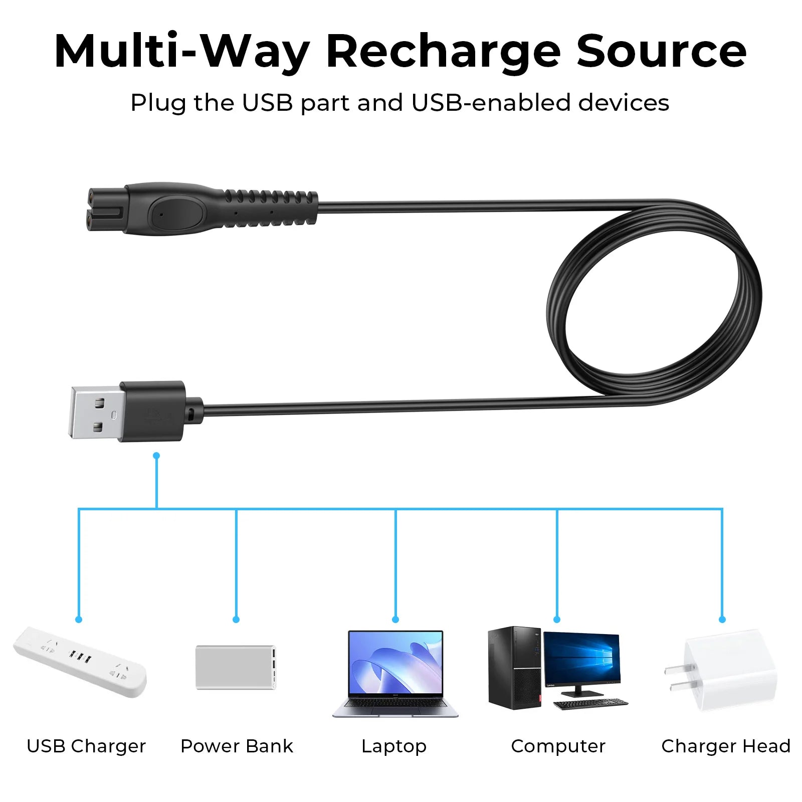 5V 1A Charger Cable For Philips Norelco One Blade QP2724 QP2834 MG5910 MG7910 MG9510 MG9520 PQ888 PQ889/Norelco Shaver 3900