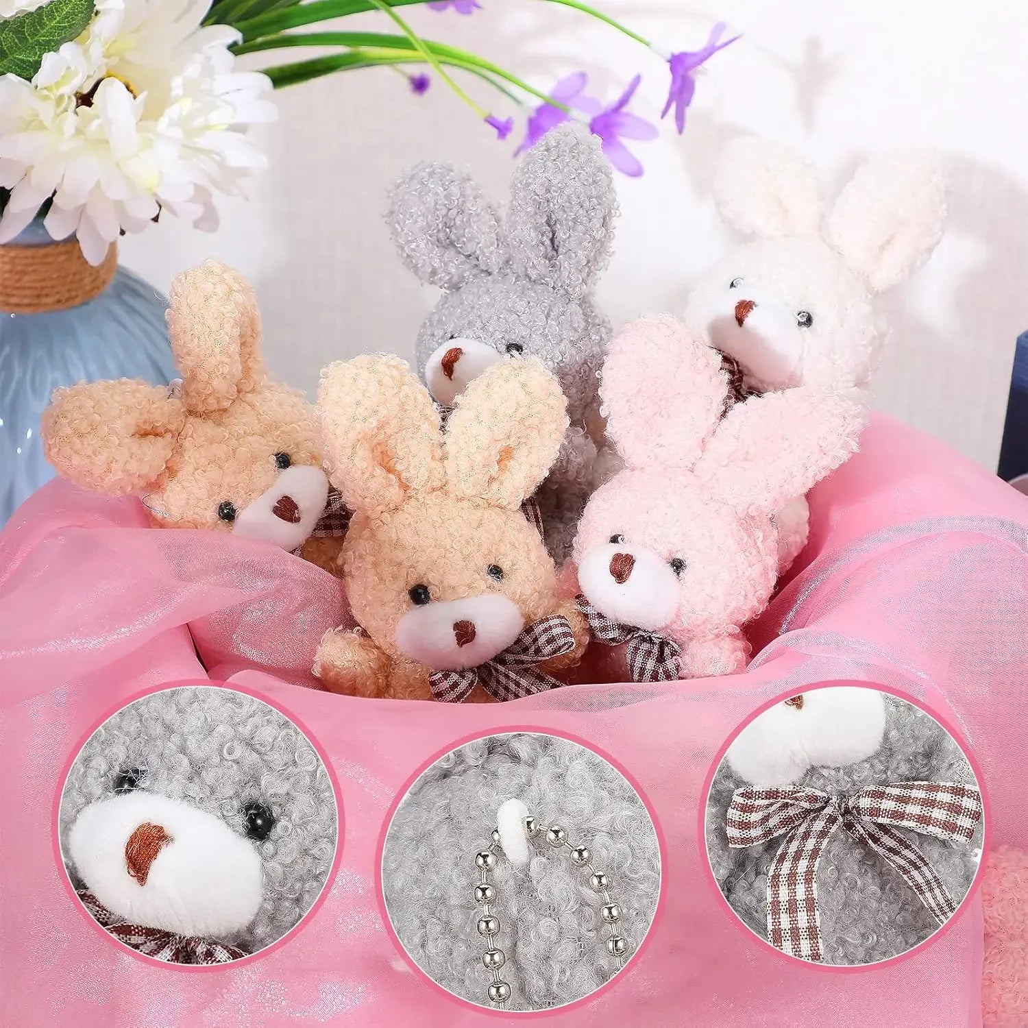12pcs Bear Baby Shower Favors For Guest Mini Toy Bear Keychains Thank You Tags Organza Bag Baby Shower Gifts Birthday Parties