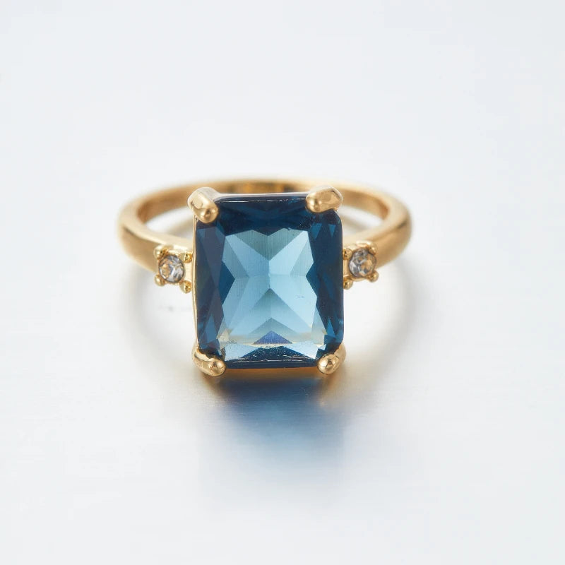 Fashion Vintage Metal Minimalist Beautiful Blue Zircon Ring Women's Wedding Band Anniversary Party Gift Jewelry