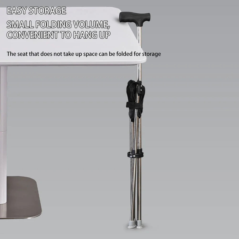 Outdoor Foldable Walking Stick Stool Lightweight with Seats Heavy Duty Steel Walking Stick for Elderly Disabled Hiking Poles