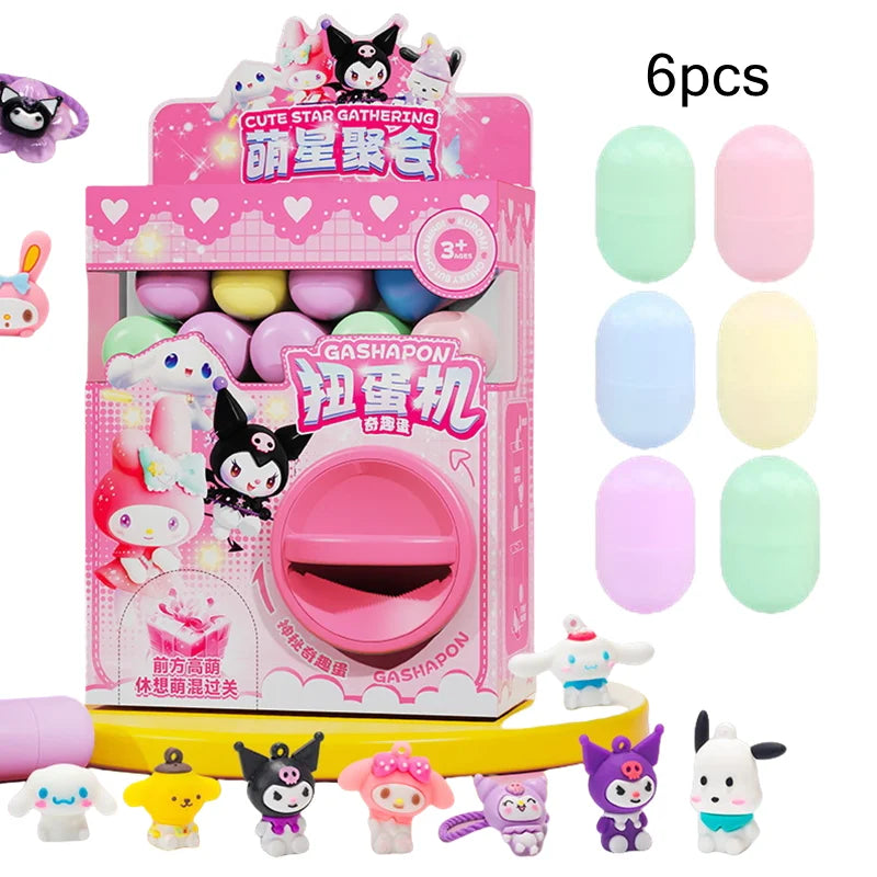 Kulomi Hello Kitty Action Figure DIY Egg Twisting Machine Surprise Mini Claw Doll Game Machine Blind Box Toys Children Gifts