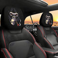 2PCS Funny Slanted Eyes Cartoon Print Car Headrest Cover for Halloween Christmas Holiday Automobile Interior Decoration
