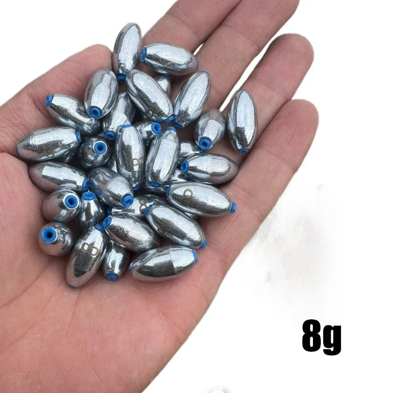 10pcs/Lot Alloy Hollow Olive Fishing Sinkers 3g/4g/5g/6g/7g/8g/9g/10g/12g/15g Carbon Steel Fishing Weights Fishing Accessories