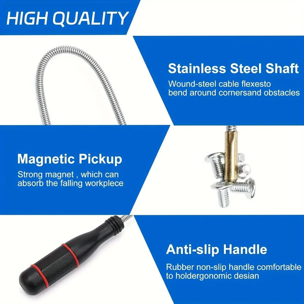 Flexible Magnetic Pickup Tool with Strong Suction Rod - Bendable for Auto Repair/Sink Drain & Multi-Purpose Use