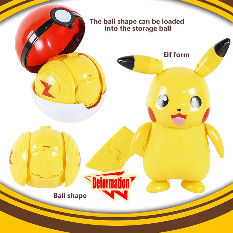 Funny Pokemon Transformation Cartoon Model Pokeball Pikachu Toys Scalable Anime Figure Dolls Model Ornaments Kids Birthday Toys