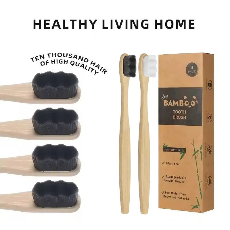 New 4Pcs Soft Bamboo Micro-Nano Toothbrushes, Extra Soft Toothbrush with 20000 Bristles Designed for Sensitive Gums Kids Adults