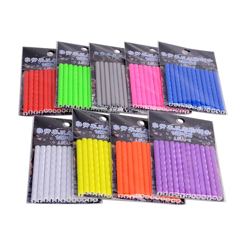 12PCS/Bag Bicycle Wheel Spokes Reflective Sticker Tube Strip Warning Light DIY 7.5cm MTB Cycling Reflector Reflective Safety Kit