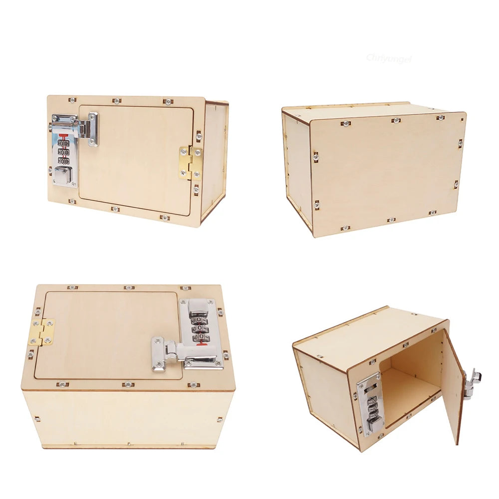 DIY Wooden Password Box for Kids Assembling Manual Machine Code Box Mechanical Lockbox Science Experimental Money Financial Toys