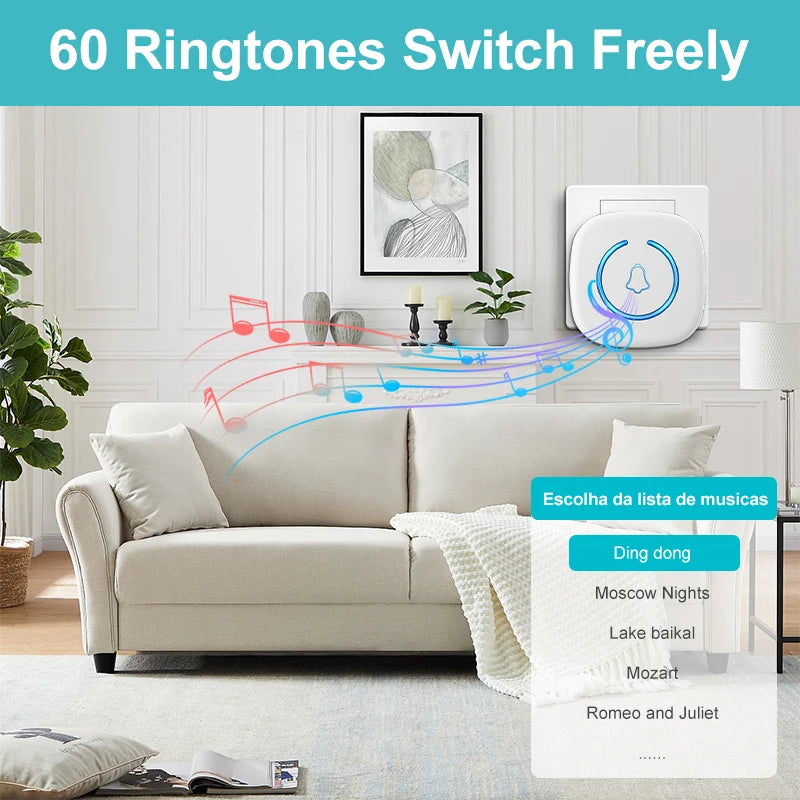 Wireless Doorbell Intelligent Welcome Door Bell 300M/984 FT Remote 60 Songs Melodies Home Smart Doorbell US EU UK Plug Optional
