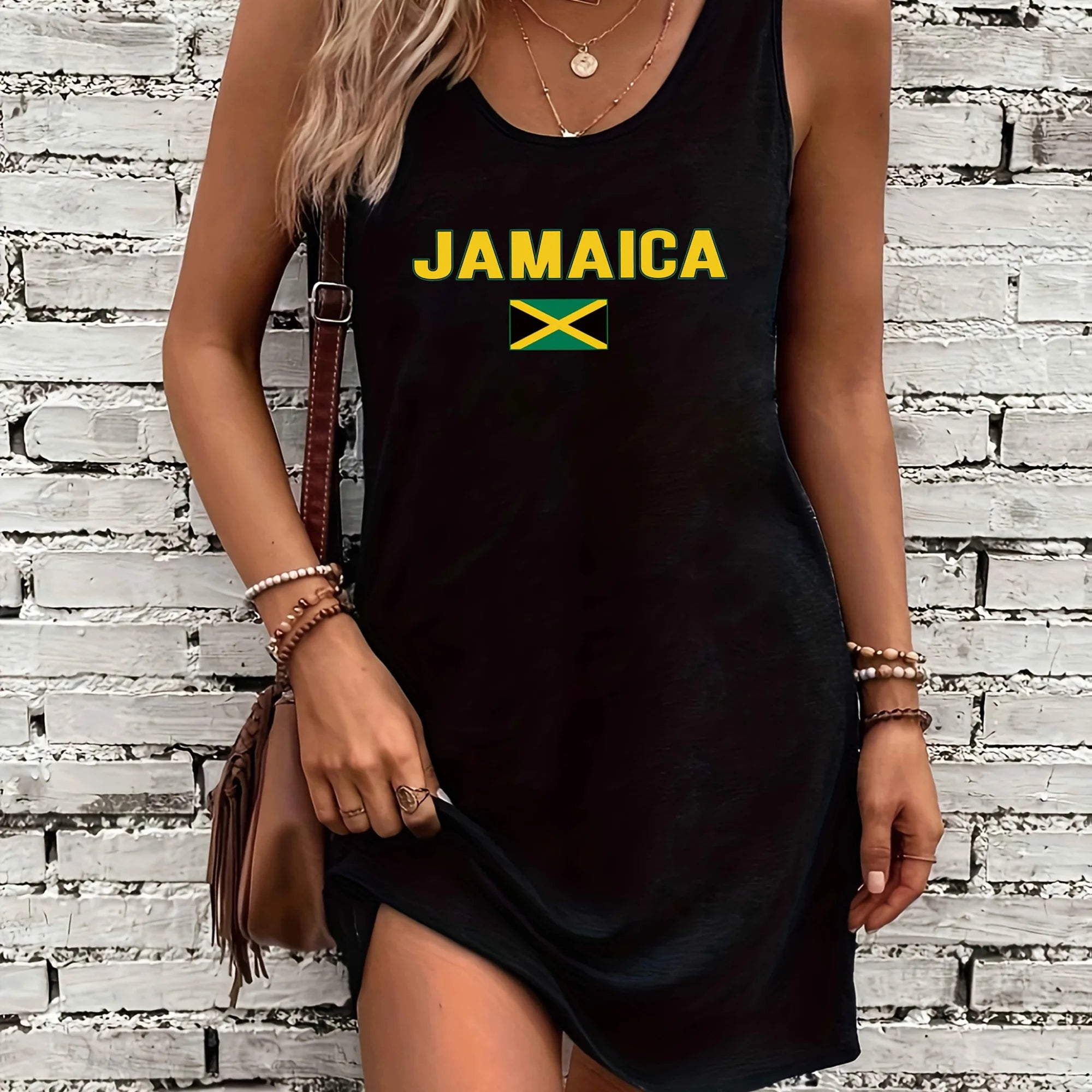 Women's Summer Sleeveless Tank Top Dress Sexy Women's summer loose sleeveless short mini dress with black print