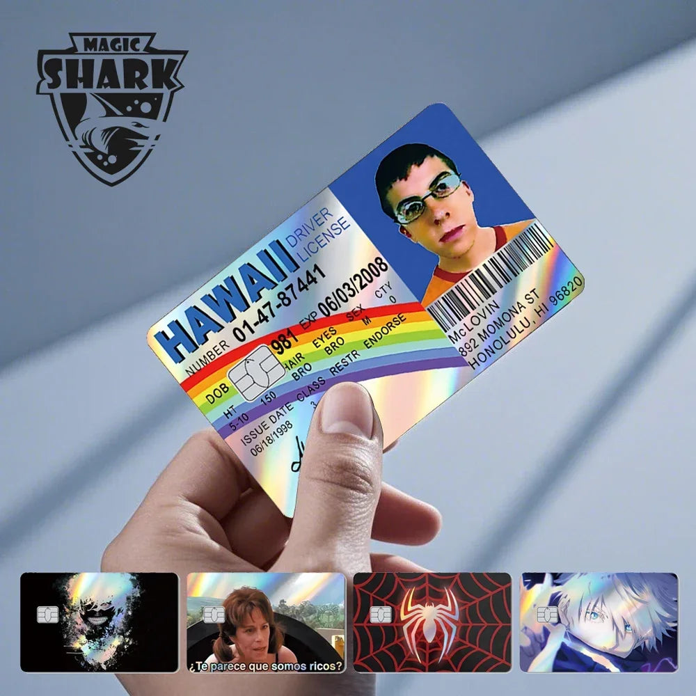 Magic Shark Mcloving Spider Anime Shinny Laser Holographic Matte Skin Film Sticker for Debit Bank Credit Card