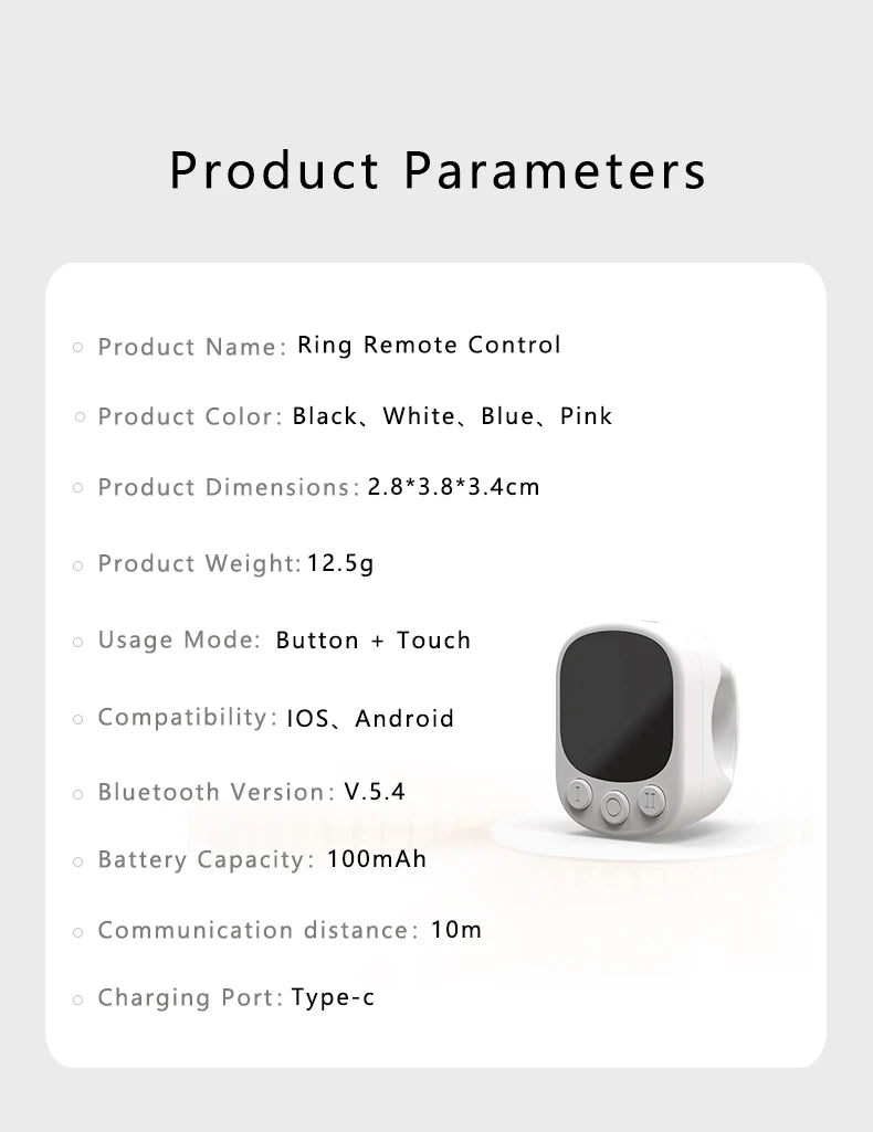 Mouse Ring Remote Control with Touchpad,Smart Automatic Screen Clicker Device，Continuous Clicker，Scrolling Ring Remote Control S