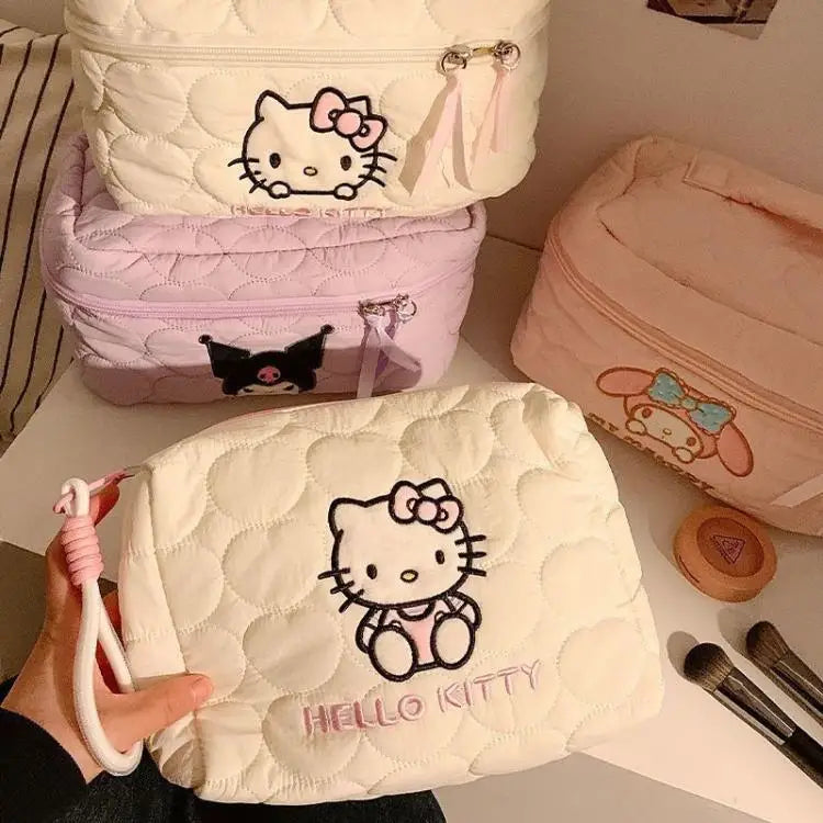 Kitty Large Capacity Makeup Bag Waterproof Travel Toiletry Organizer Cute Cartoon Cosmetic Case with Double Zipper for Girls