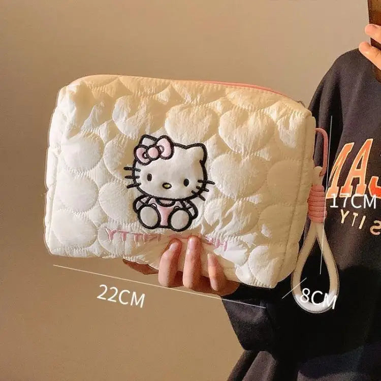 Kitty Large Capacity Makeup Bag Waterproof Travel Toiletry Organizer Cute Cartoon Cosmetic Case with Double Zipper for Girls