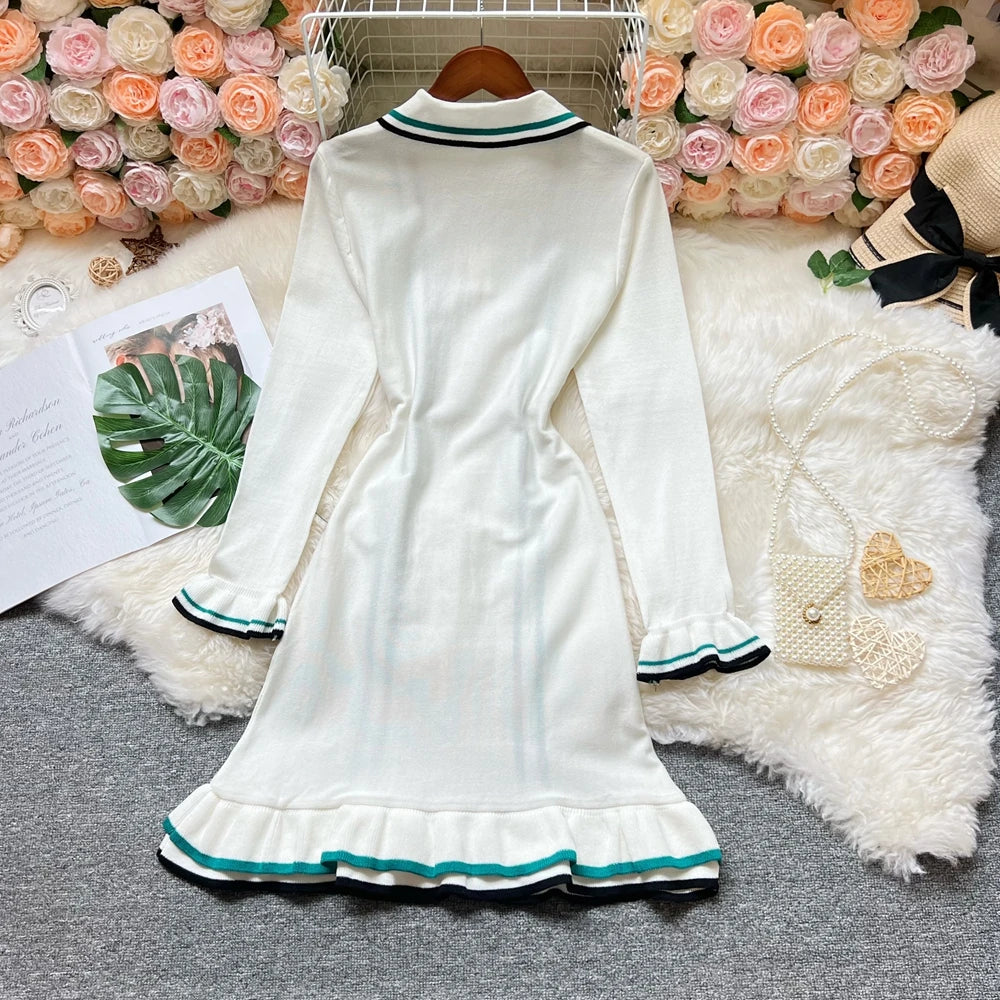 YuooMuoo Brand Fashion Women Knitted Mini Dress Ins Hot Sexy Package Hips Ruffled Party Dress Streetwear Lady Outfits Vestidos