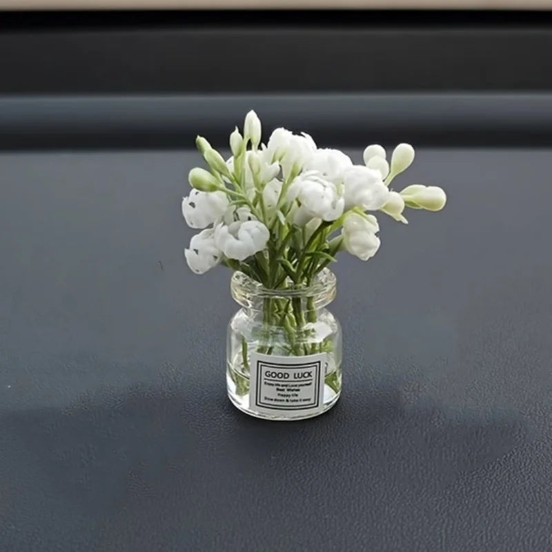 Delicate Miniature Potted Flowers Assorted Colors Car Dashboard Greenery Decor Tabletop Figurines for DIY Crafts Home Ornament