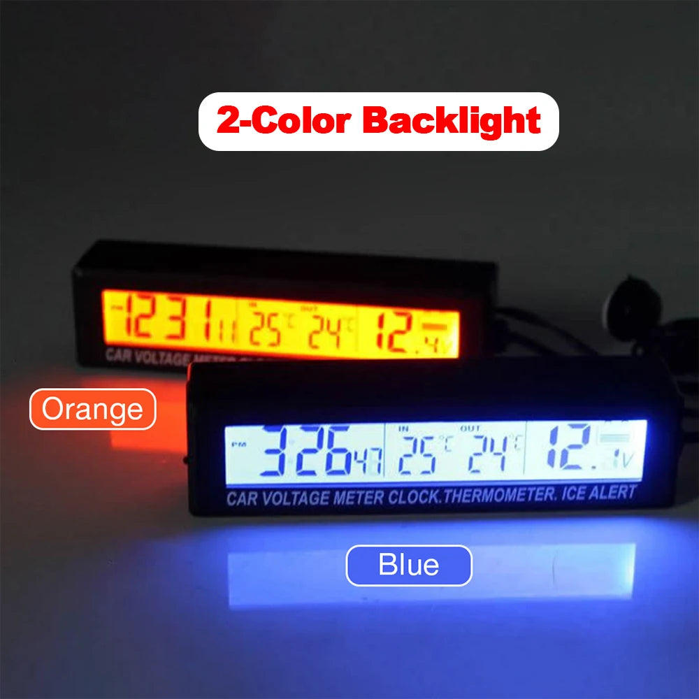 4 in 1 Clock Calendar Thermomete Car Multi-Function Color Screen Voltage With LCD Time Date In-Car Outdoor Temperature Display